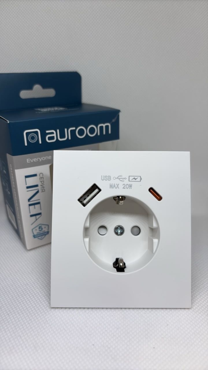 Розетка с разъемом USB+TYPE C, Белый